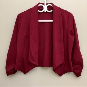 SUZY SHIER Red Cropped Open Front Blazer Jacket